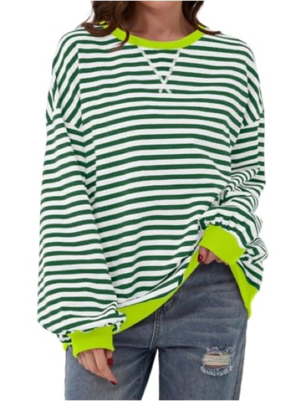 Unbranded • Green Striped Crewneck Sweatshirt